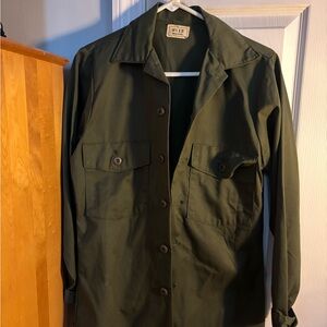 Unisex Green Button-Up Military Jacket